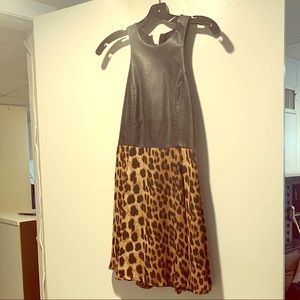 Leopard skater dress with faux leather top